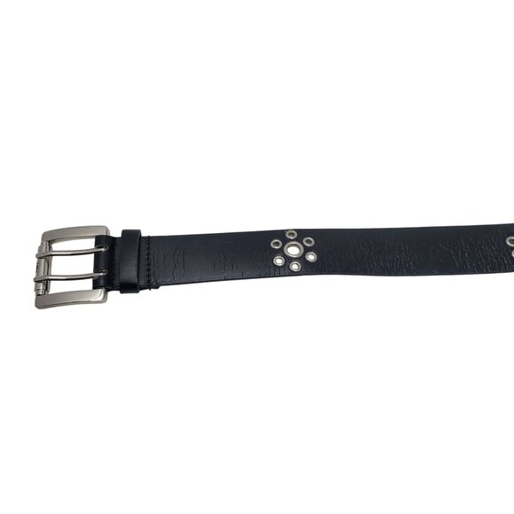 L.E.I. Black Double Grommet Belt Sz L Leather Lined‎ Studded Punk Emo Steampunk main image 5